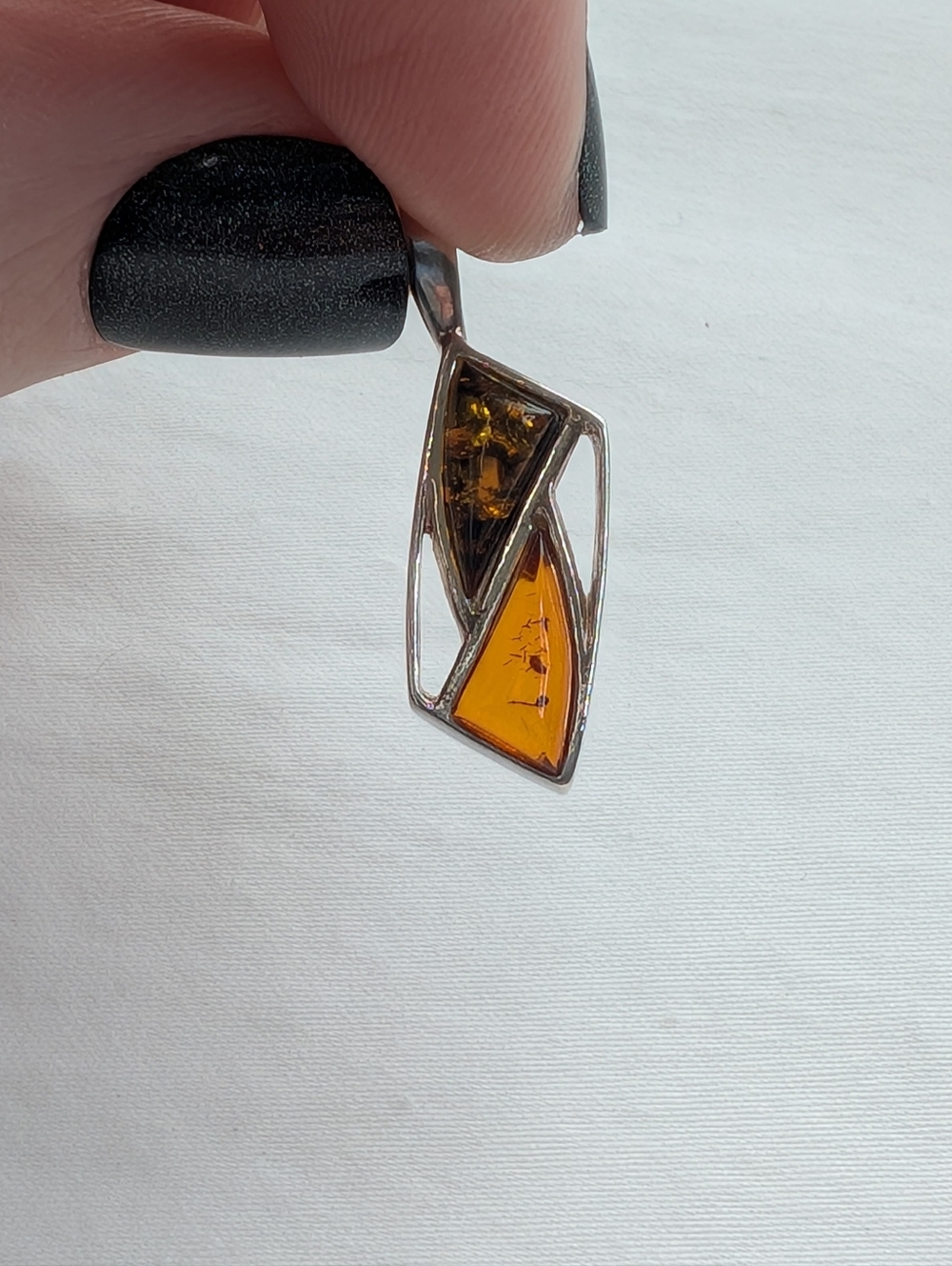 VTG Amber 925 Sterling Silver Gold And Green Amber Boho Pendant - Picture 2 of 6
